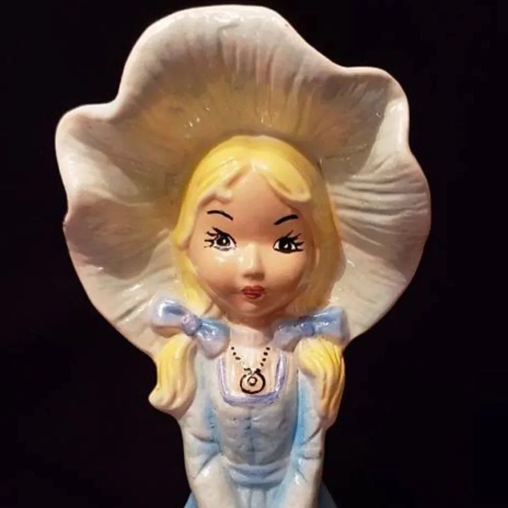 Vintage Porcelain Ceramic Girl in Blue Dress and Sunbonnet Figurine